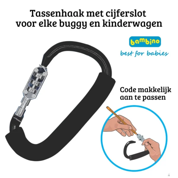 tassenhaak met slot buggy kinderwagen